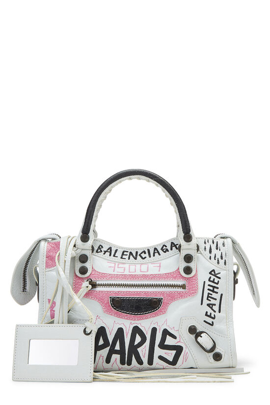 White Agneau Lambskin Graffiti Classic City Mini