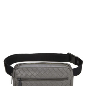 Grey Intrecciato Leather Belt Bag