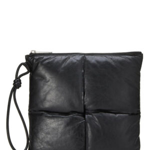 Black Calfskin Maxi Intrecciato Padded Pouch