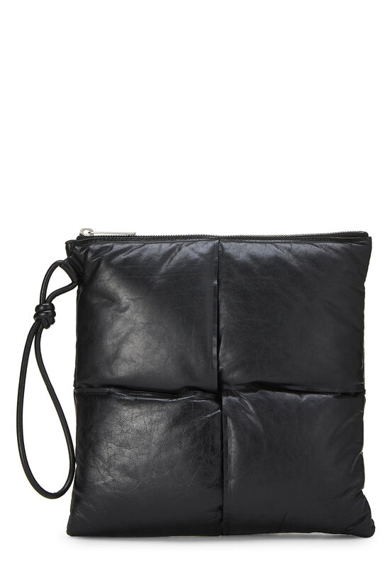 Black Calfskin Maxi Intrecciato Padded Pouch