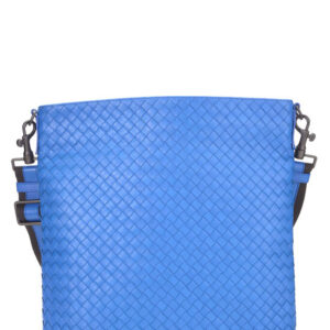 Blue Intrecciato Leather Flat Messenger Bag
