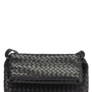 Black Intrecciato Leather Folded Crossbody Sling