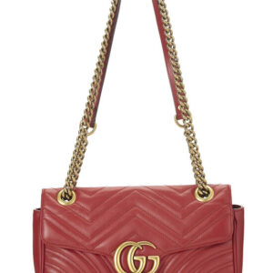 Red Leather GG Marmont Shoulder Bag Small