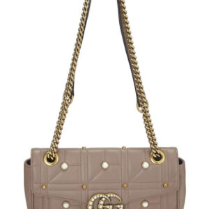 Pink Leather & Faux Pearl GG Marmont Shoulder Bag Small