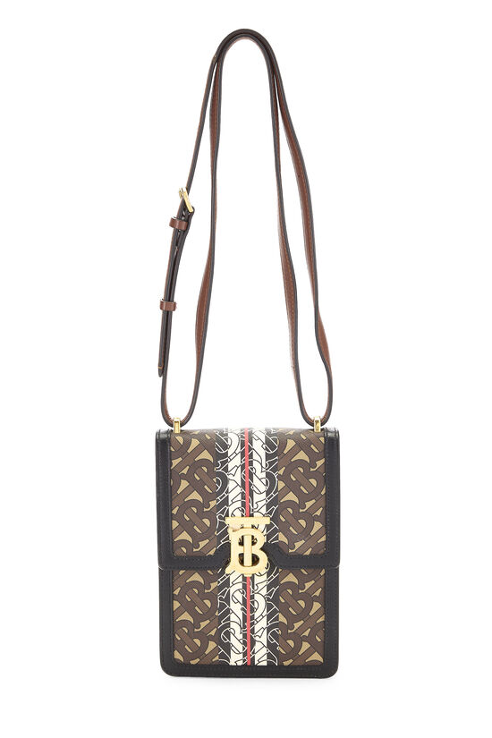 Brown Coated Canvas Monogram Striped Robin Crossbody