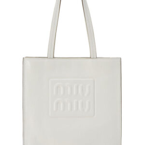 White Calfskin Embossed Logo Tote