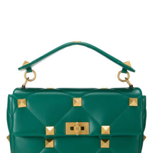 Green Leather Roman Stud Flap Bag Medium