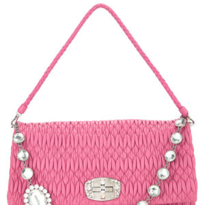 Pink Nappa Crystal Flap Shoulder Bag