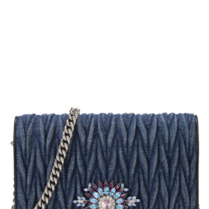 Blue Denim Crystal Embellished Wallet On Chain (WOC)