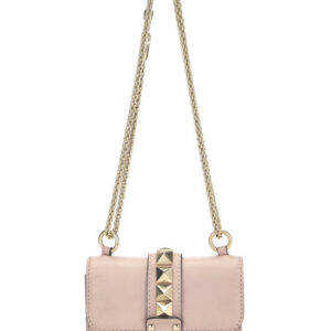 Pink Leather Glam Lock Rock Stud Flap Bag Mini