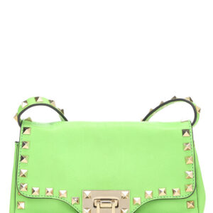 Green Leather Rockstud Flap Crossbody Bag