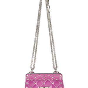 Pink Patent Leather Rockstud Spike Flap Shoulder Bag Micro