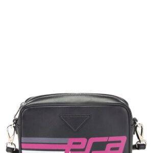 Black Calfskin Leather Printed Camera Bag