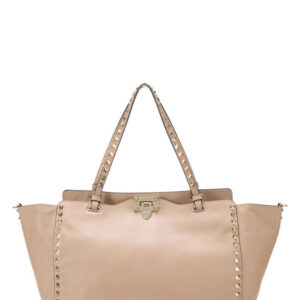 Beige Leather Rockstud Tote Medium